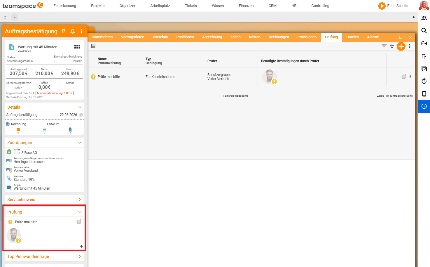 Document detail manager on the 'Review' tab with the entry 'Please review' (For information, reviewer user group) and the required confirmations; on the left the sidebar section 'Review'