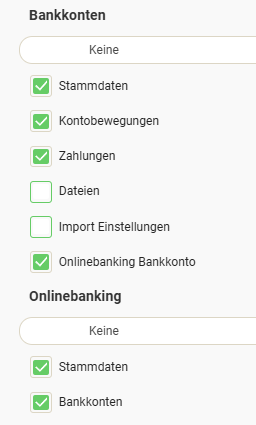 Detail manager with the required permissions for bank account and online banking