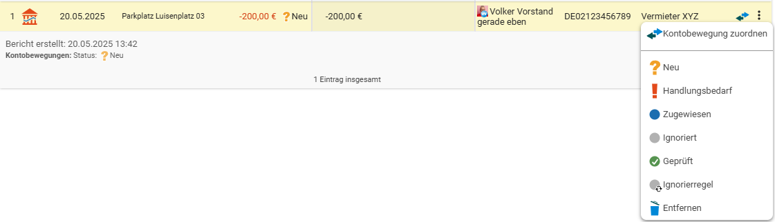 Set a single account transaction to Ignored via the action menu