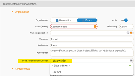 Selection of the tenant number in your own organisation