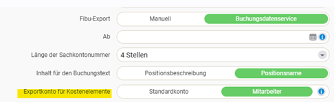 Setting Export account for cost elements to Employee in the DATEV tab