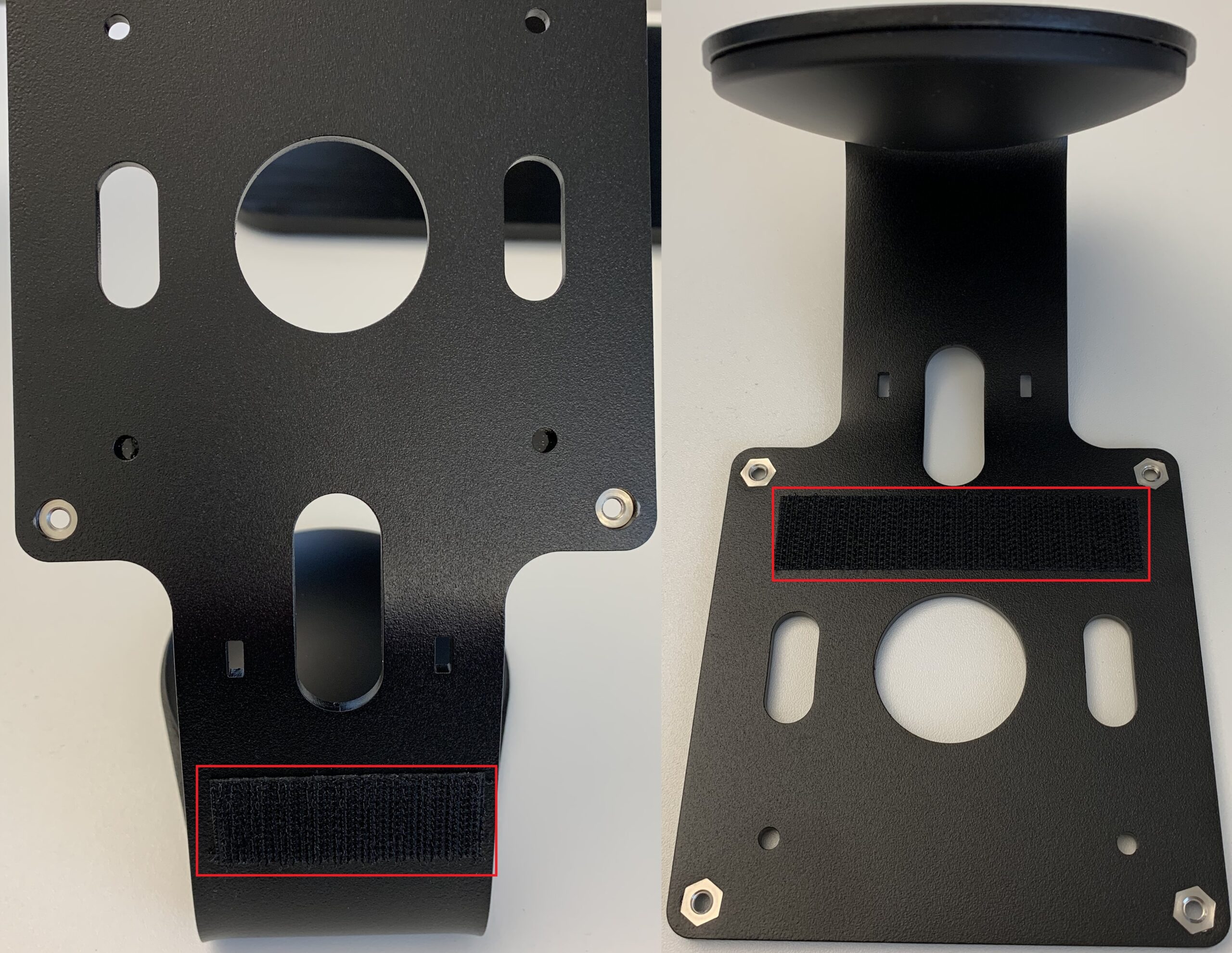 The tablet holder is fixed to the stand with the four supplied screws