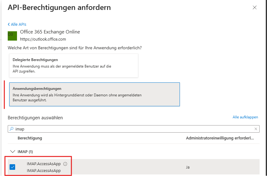 IMAP.AccessAsApp permission in Office 365 Exchange Online