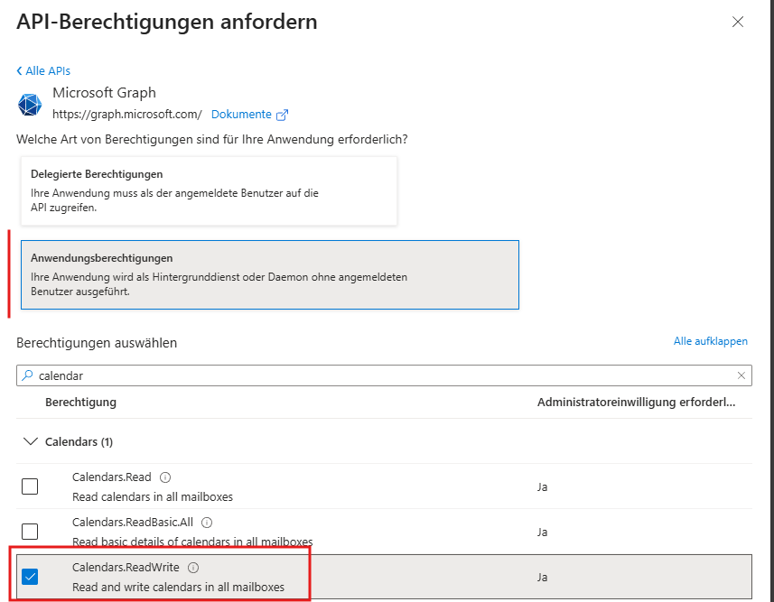 Calendars.ReadWrite permission in Microsoft Graph