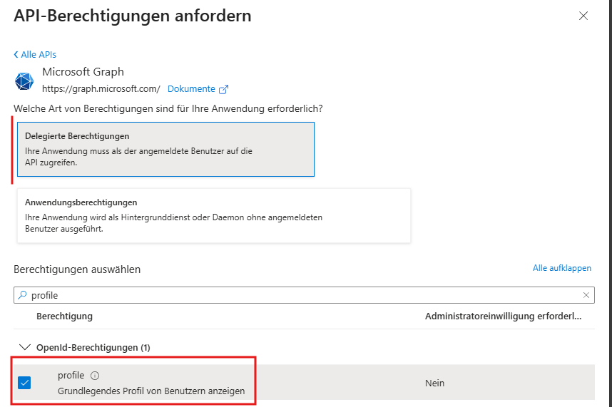 profile permission in Microsoft Graph