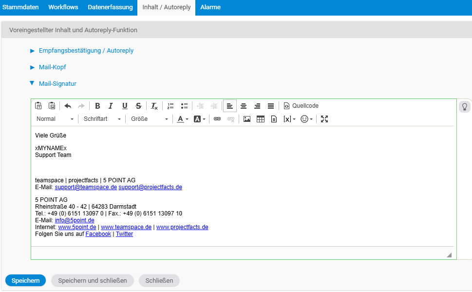Channel signature with the xMYNAMEx replacement field for the sender name