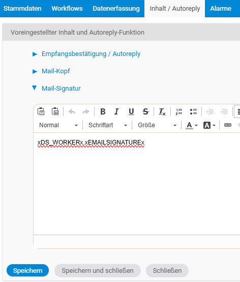 Channel signature with the xDS_WORKERx.xEMAILSIGNATUREx replacement field