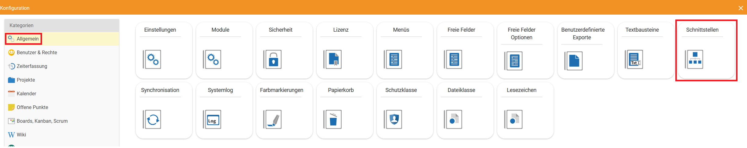 General configuration area with the Interfaces menu item