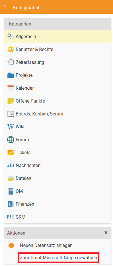 Left-hand Actions menu category with the Grant access to Microsoft Graph entry