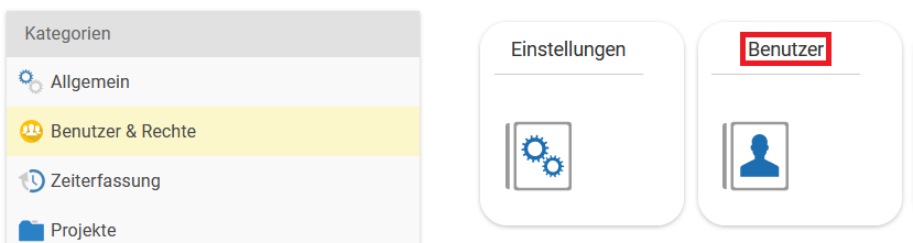 Users and rights configuration with the Users menu item