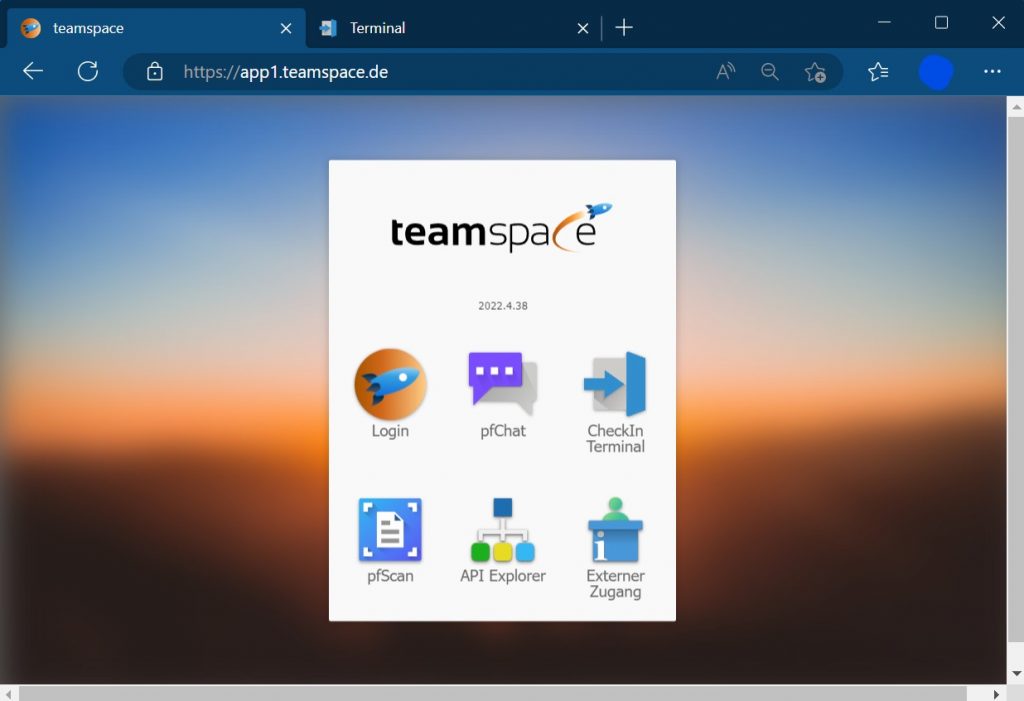 teamspace overview page with linked apps, including the terminal