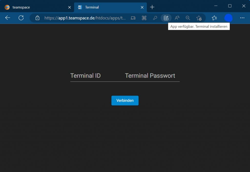 Login screen of the time-tracking terminal