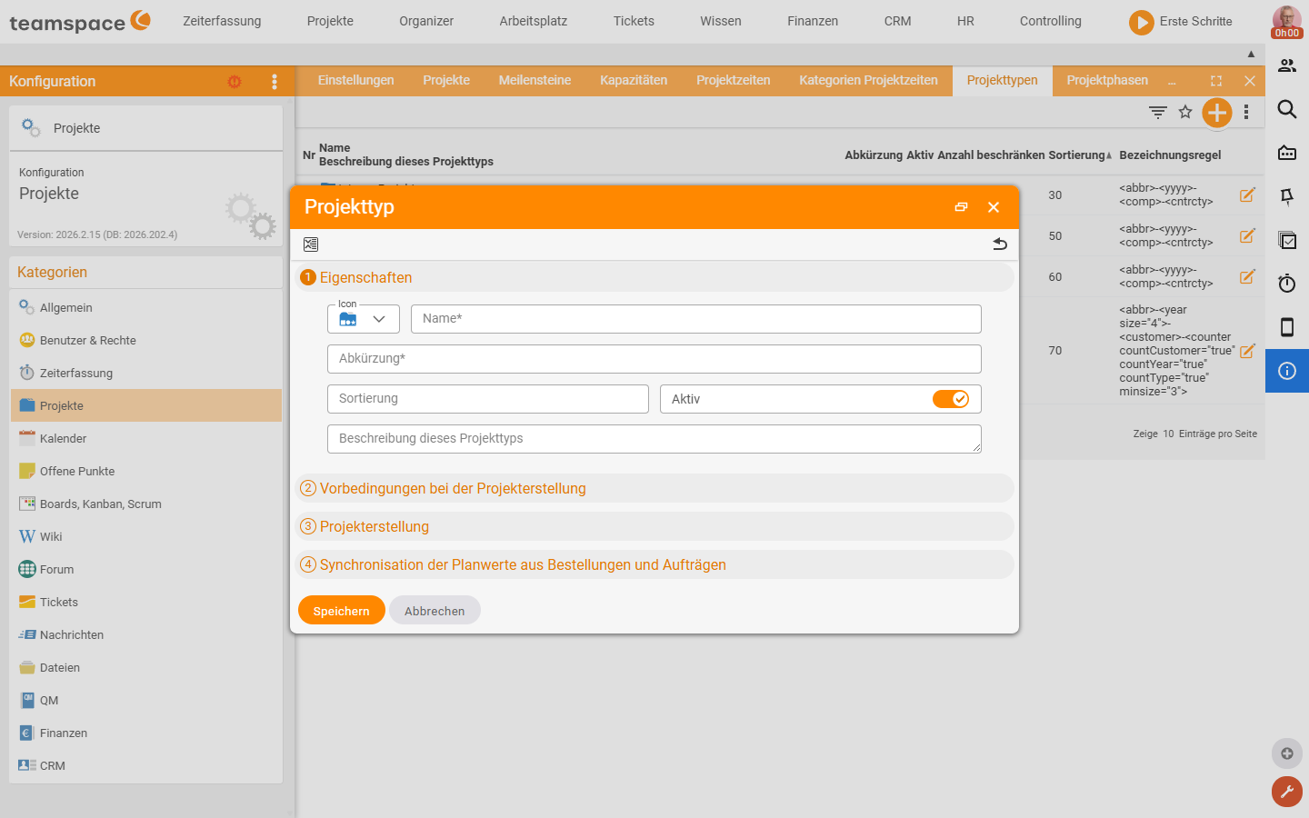 Naming rule of a project type with abbreviation, year, customer code and counter