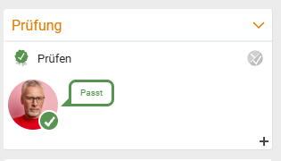 Sidebar box 'Review' after the approval: the entry 'Review' with a green tick and a speech bubble 'Looks good' on the reviewer's avatar