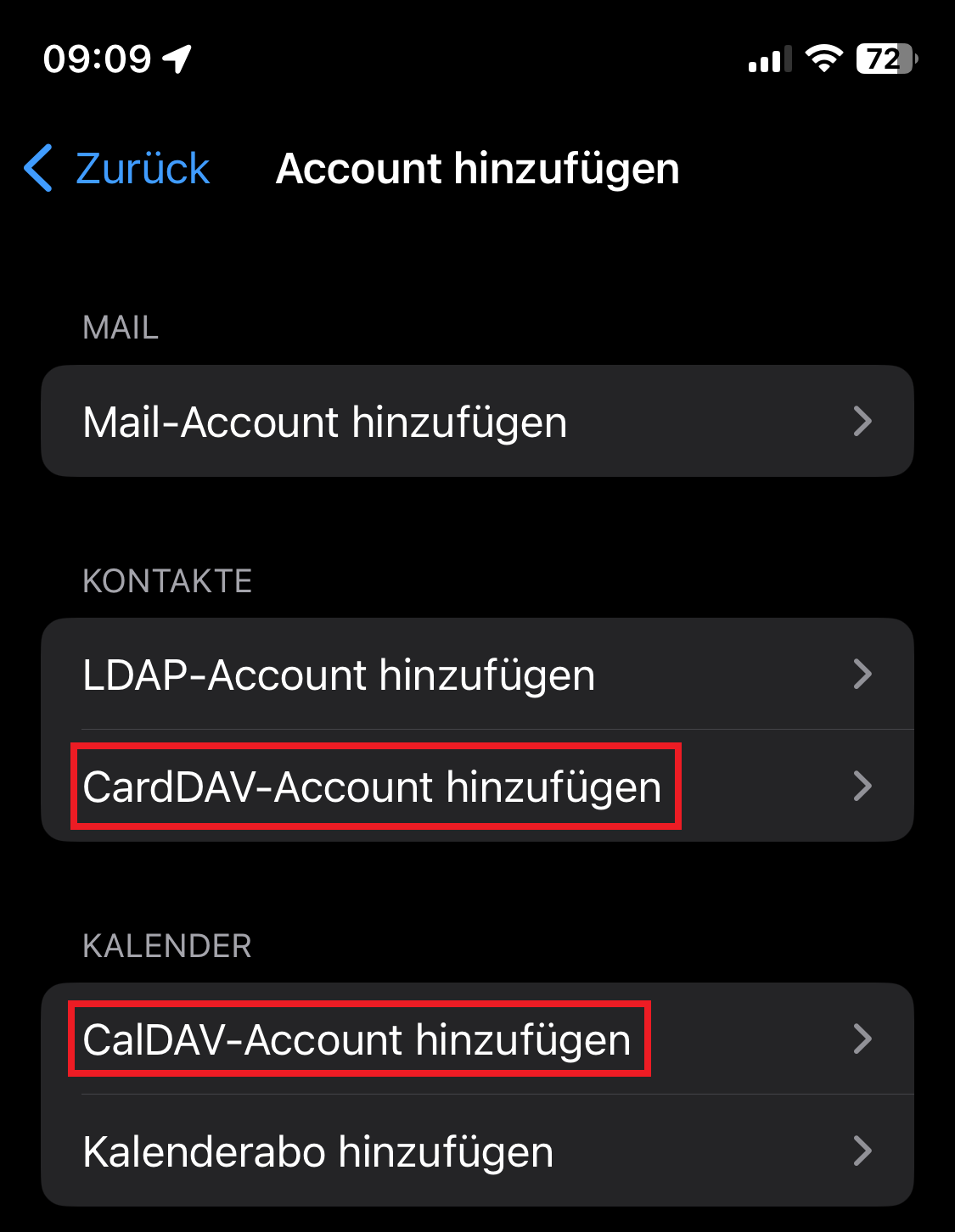 iOS – 'Other' with CalDAV and CardDAV account