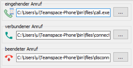 PhonerLite → Options → External applications (call / connected / disconnected)