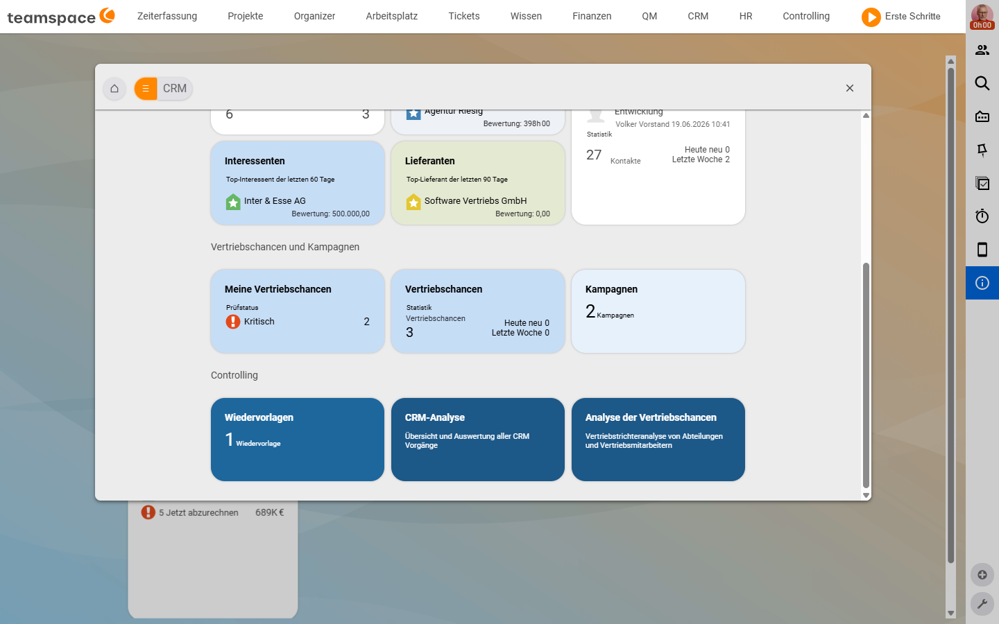 CRM module overview with the „Sales opportunities and campaigns\