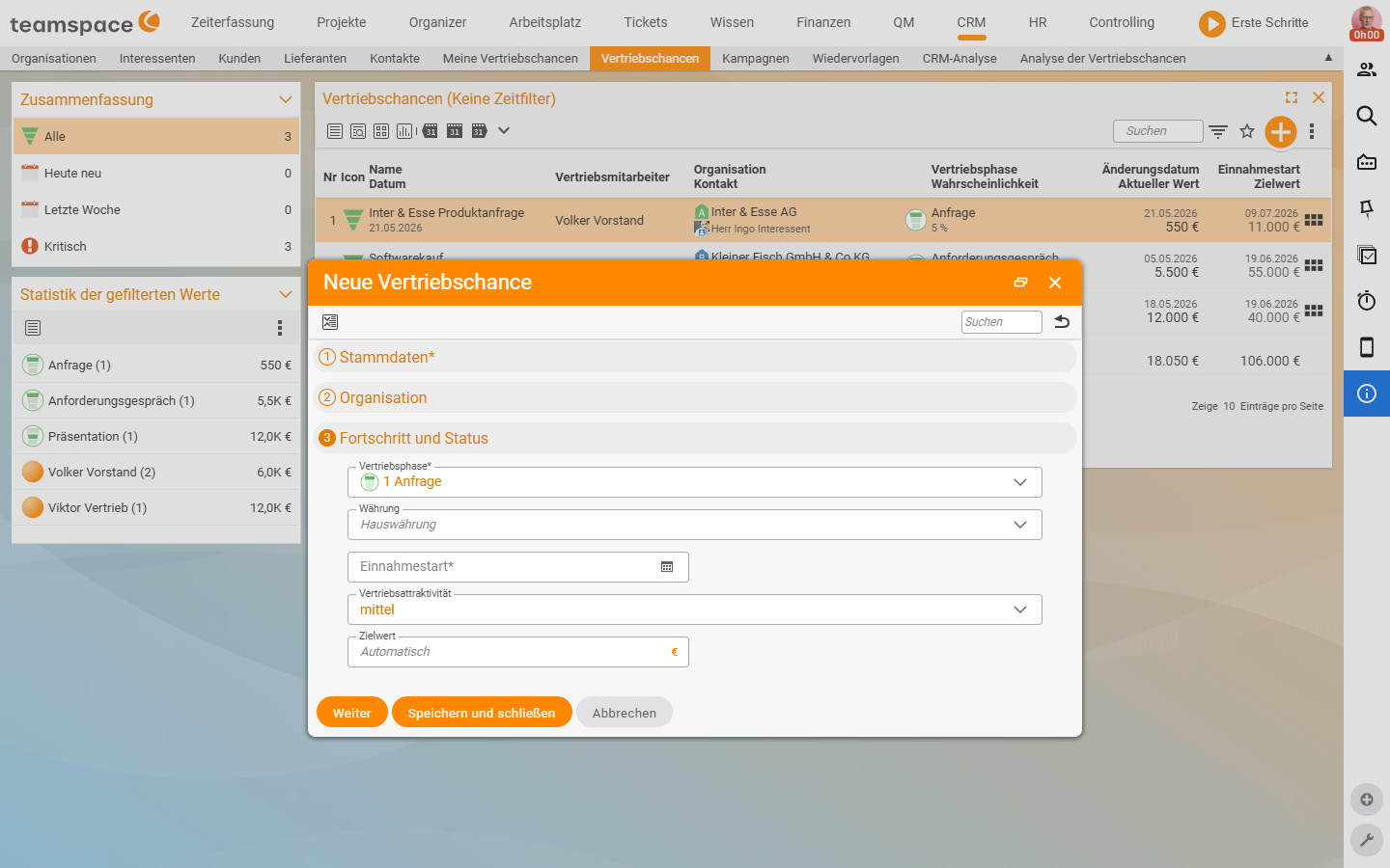 Creation dialog, step 3 „Progress and status\