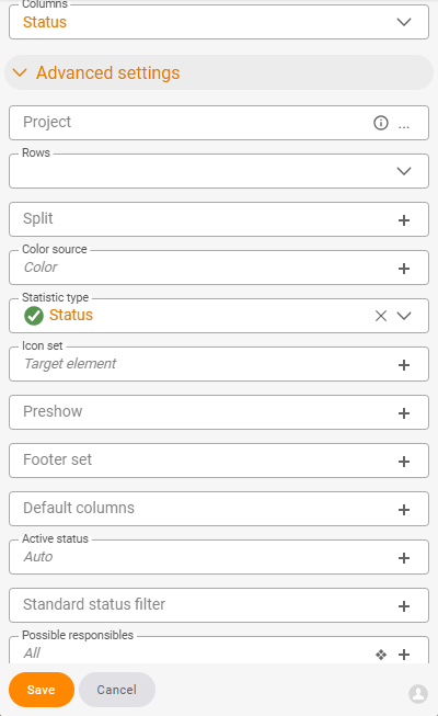 Settings dialog – columns, rows, card view