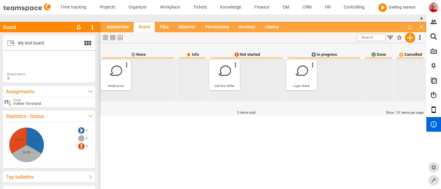 Detail manager – tab bar of a board