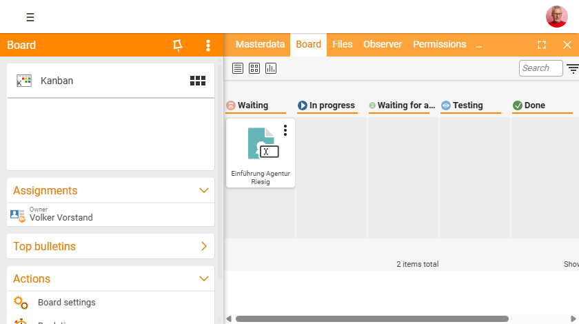 Kanban board – example view