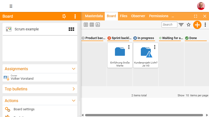 Scrum board – example view