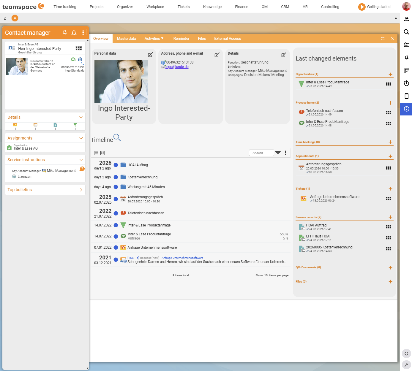 CRM analysis with CRM activities by type (Contact, Communication, Follow-up) over time by calendar week