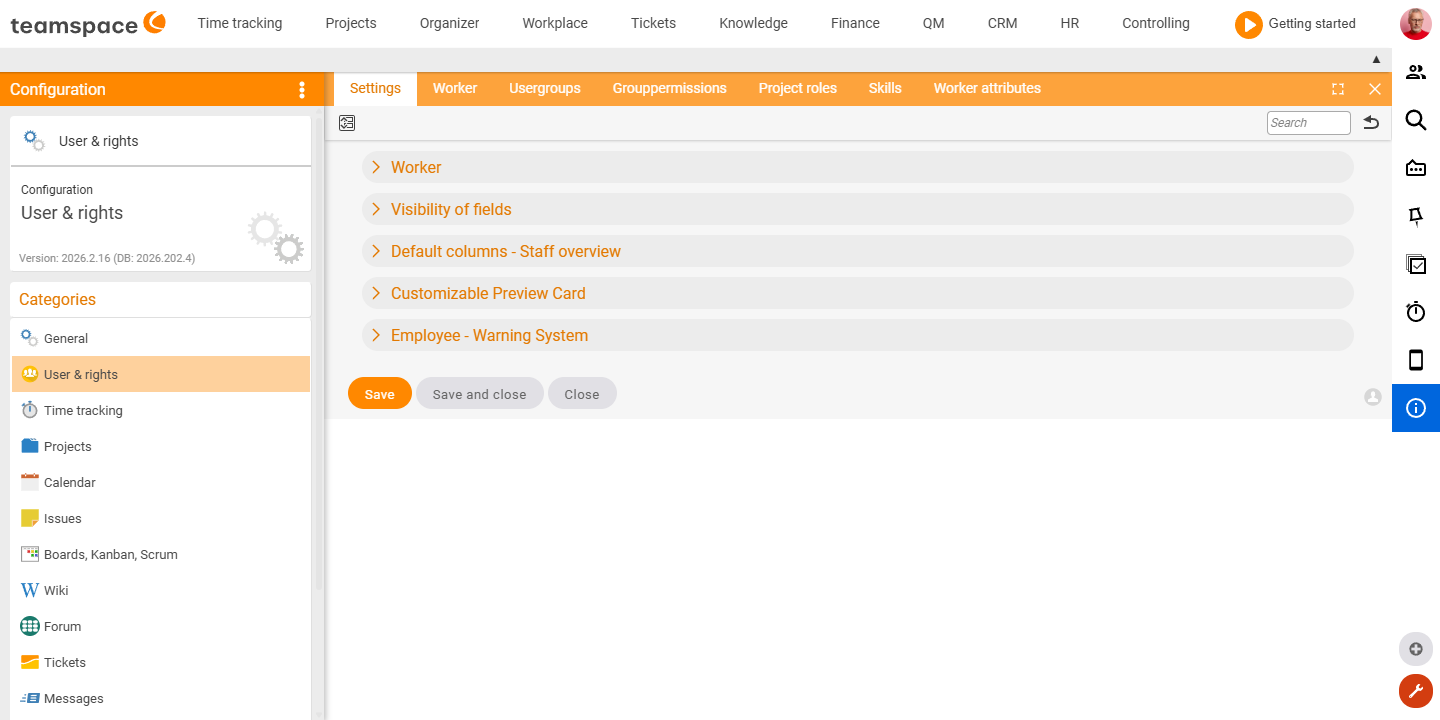Settings tile of the Users and permissions category with the visibility sections for employee and HR fields