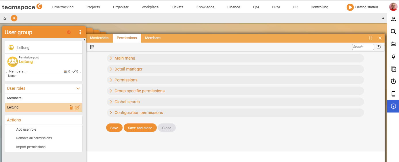 User group with the Management user role in the left sidebar and the highlighted Add user role action
