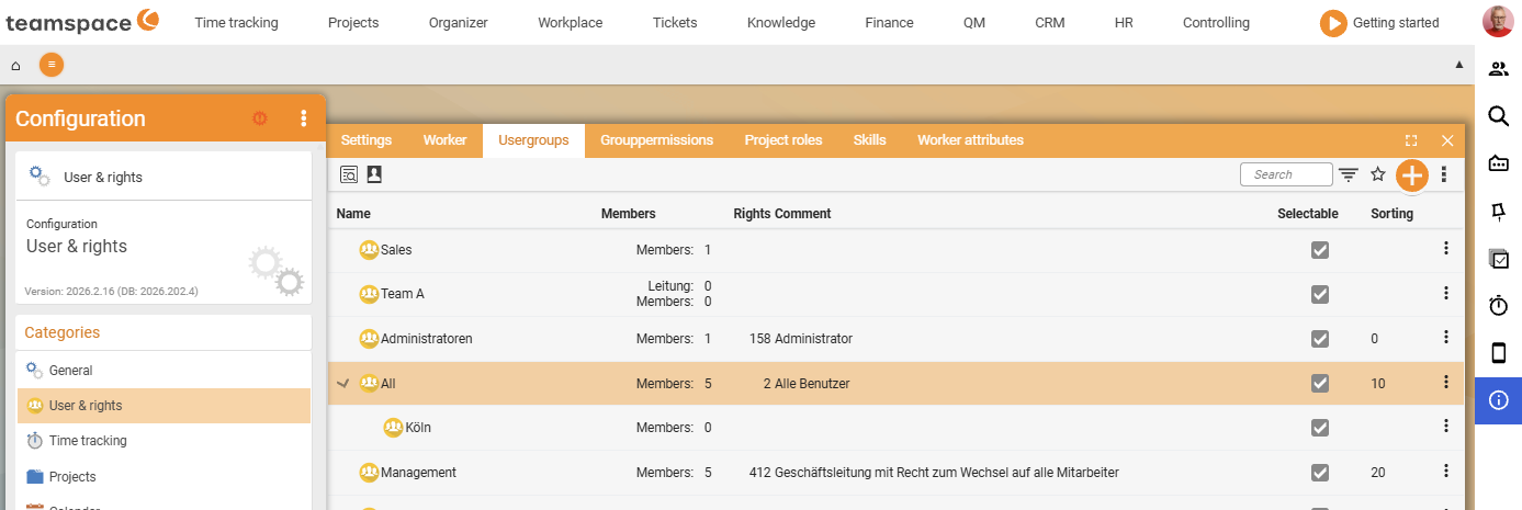 User group list in which the Cologne group appears indented under All